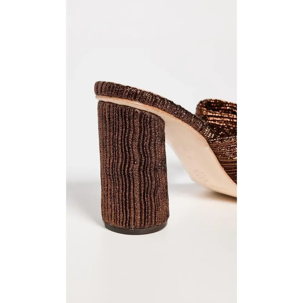 LOEFFLER RANDALL WOMENS PENNY PLEATED KNOT MULES MOCHA BROWN METALLIC 5.5 M US